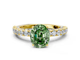 Yellow gold Fancy Green Oval Cut Diamond Pavé Band Solitaire Ring with Prong Setting_80