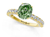 Yellow gold Fancy Green Oval Cut Diamond Pavé Band Solitaire Ring with Prong Setting_81