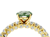 Yellow gold Fancy Green Oval Cut Diamond Pavé Band Solitaire Ring with Prong Setting_84