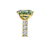 Yellow gold Fancy Green Oval Cut Diamond Pavé Band Solitaire Ring with Prong Setting_85