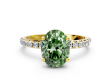 Yellow gold Fancy Green Oval  Cut Diamond Pavé Band Solitaire with Four-Prong Setting_3