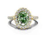 Yellow gold Fancy Green Oval Cut Diamond Pavé Halo Ring with Four-Prong Setting_36