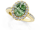 Yellow gold Fancy Green Oval Cut Diamond Pavé Halo Ring with Four-Prong Setting_37