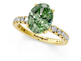 Yellow gold Fancy Green Oval Cut Diamond Pavé Solitaire Ring with Round Band and Prong Setting_13