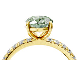 Yellow gold Fancy Green Oval Cut Diamond Pavé Solitaire Ring with Round Band and Prong Setting_16