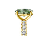 Yellow gold Fancy Green Oval Cut Diamond Pavé Solitaire Ring with Round Band and Prong Setting_17