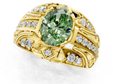 Yellow gold Fancy Green Oval Cut Diamond Pave Art Deco Split Shank Ring with Four-Prong Setting_1