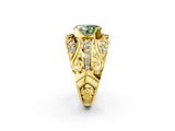 Yellow gold Fancy Green Oval Cut Diamond Pave Art Deco Split Shank Ring with Four-Prong Setting_2