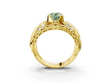Yellow gold Fancy Green Oval Cut Diamond Pave Art Deco Split Shank Ring with Four-Prong Setting_3
