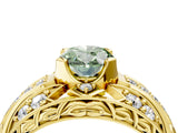 Yellow gold Fancy Green Oval Cut Diamond Pave Art Deco Split Shank Ring with Four-Prong Setting_4