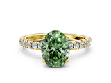 Yellow gold Fancy Green Oval Cut Diamond Pave Band Solitaire Ring with Four-Prong Setting_58