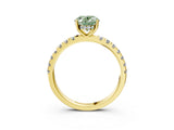 Yellow gold Fancy Green Oval Cut Diamond Pave Band Solitaire Ring with Four-Prong Setting_61