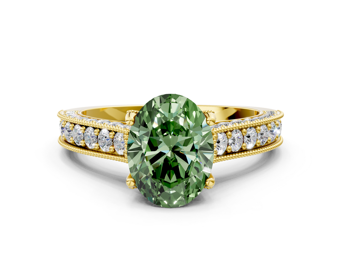 Yellow gold Fancy Green Oval  Cut Diamond Pave Band with Four-Prong Setting_35