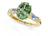 Yellow gold Fancy Green Oval  Cut Diamond Ring with Baguette Side Stones, Channel Set Band, and Four-Prong Setting_25