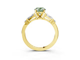 Yellow gold Fancy Green Oval  Cut Diamond Ring with Baguette Side Stones, Channel Set Band, and Four-Prong Setting_27