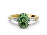 Yellow gold Fancy Green Oval  Cut Diamond Ring with Baguette Side Stones, Channel Set Band, and Four-Prong Setting_3