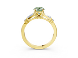 Yellow gold Fancy Green Oval  Cut Diamond Ring with Baguette Side Stones, Channel Set Band, and Four-Prong Setting_6