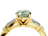 Yellow gold Fancy Green Oval  Cut Diamond Ring with Baguette Side Stones, Channel Set Band, and Four-Prong Setting_7
