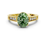 Yellow gold Fancy Green Oval Cut Diamond Ring with Milgrain Pavé Band and Four-Prong Setting_25