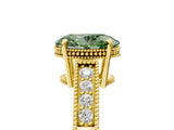 Yellow gold Fancy Green Oval Cut Diamond Ring with Milgrain Pavé Band and Four-Prong Setting_30
