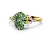 Yellow gold Fancy Green Oval Cut Diamond Ring with Side Stones and Four-Prong Setting_191