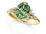 Yellow gold Fancy Green Oval Cut Diamond Ring with Side Stones and Four-Prong Setting_192