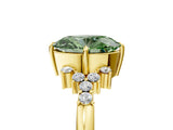 Yellow gold Fancy Green Oval Cut Diamond Ring with Side Stones and Four-Prong Setting_196