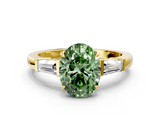 Yellow gold Fancy Green Oval  Cut Diamond Ring with Tapered Baguette Side Stones in Four-Prong Setting_3