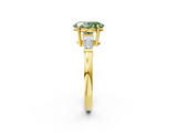 Yellow gold Fancy Green Oval  Cut Diamond Ring with Tapered Baguette Side Stones in Four-Prong Setting_5