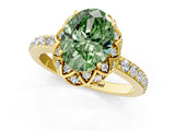 Yellow gold Fancy Green Oval Cut Diamond Scalloped Halo Engagement Ring with Round Shared Prong Band_13