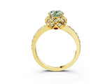 Yellow gold Fancy Green Oval Cut Diamond Scalloped Halo Engagement Ring with Round Shared Prong Band_15