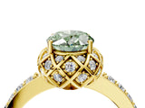 Yellow gold Fancy Green Oval Cut Diamond Scalloped Halo Engagement Ring with Round Shared Prong Band_16