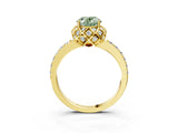 Yellow gold Fancy Green Oval Cut Diamond Scalloped Halo Engagement Ring with Round Shared Prong Band_27