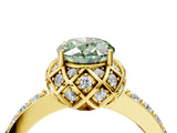 Yellow gold Fancy Green Oval Cut Diamond Scalloped Halo Engagement Ring with Round Shared Prong Band_28