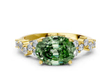 Yellow gold Fancy Green Oval Cut Diamond Scattered Round Accent Ring with Prong Setting_13