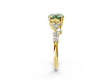 Yellow gold Fancy Green Oval Cut Diamond Scattered Round Accent Ring with Prong Setting_15