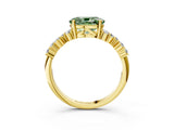 Yellow gold Fancy Green Oval Cut Diamond Scattered Round Accent Ring with Prong Setting_16