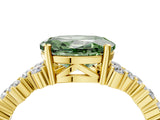 Yellow gold Fancy Green Oval Cut Diamond Scattered Round Accent Ring with Prong Setting_17
