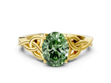 Yellow gold Fancy Green Oval Cut Diamond Solitaire Celtic Knot Ring with Four-Prong Setting_75