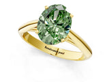 Yellow gold Fancy Green Oval Cut Diamond Solitaire Engagement Ring with Cathedral Setting and Four-Prong Mount_105