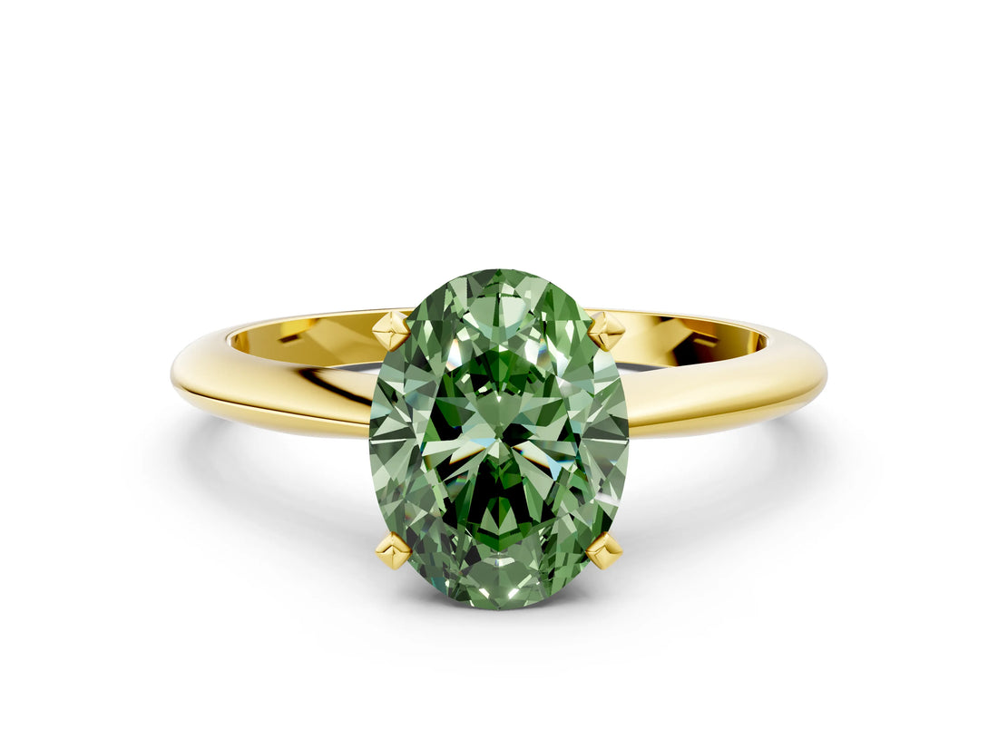 Yellow gold Fancy Green Oval Cut Diamond Solitaire Engagement Ring with Classic Band and Four-Prong Setting_36