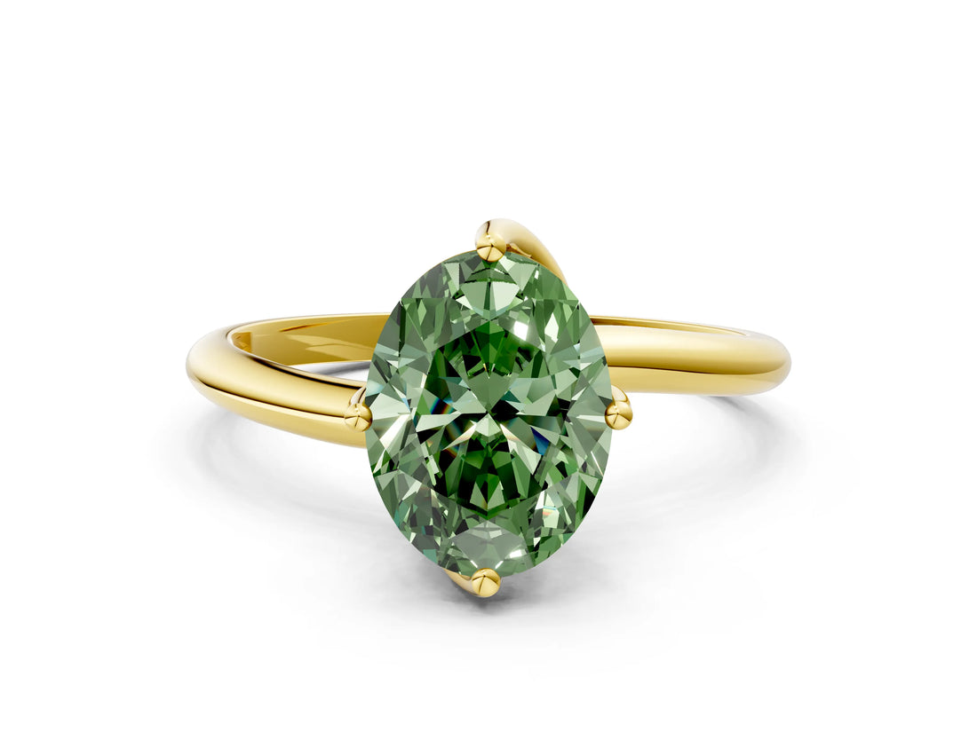 Yellow gold Fancy Green Oval Cut Diamond Solitaire Engagement Ring with Four-Prong Setting and Classic Band_21