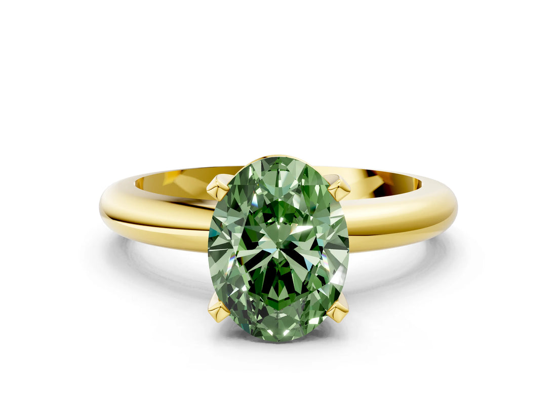 Yellow gold Fancy Green Oval Cut Diamond Solitaire Engagement Ring with Round Band and Four-Prong Setting_137