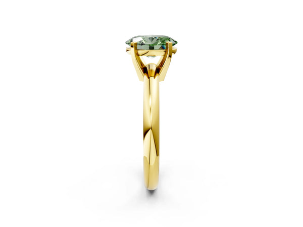 Yellow gold Fancy Green Oval Cut Diamond Solitaire Engagement Ring with Round Band and Four-Prong Setting