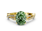 Yellow gold Fancy Green Oval Cut Diamond Solitaire Engagement Ring with Twisted Pavé Band and Four-Prong Setting_45