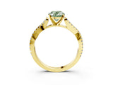 Yellow gold Fancy Green Oval Cut Diamond Solitaire Engagement Ring with Twisted Pavé Band and Four-Prong Setting_48