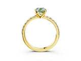Yellow gold Fancy Green Oval Cut Diamond Solitaire Pavé Engagement Ring with Round Band and Prong Setting_17