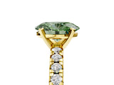 Yellow gold Fancy Green Oval Cut Diamond Solitaire Pavé Engagement Ring with Round Band and Prong Setting_19