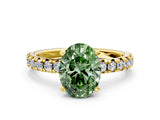 Yellow gold Fancy Green Oval Cut Diamond Solitaire Pavé Engagement Ring with Round Band and Prong Setting_44
