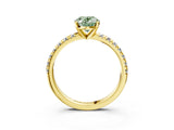 Yellow gold Fancy Green Oval Cut Diamond Solitaire Pavé Engagement Ring with Round Band and Prong Setting_47